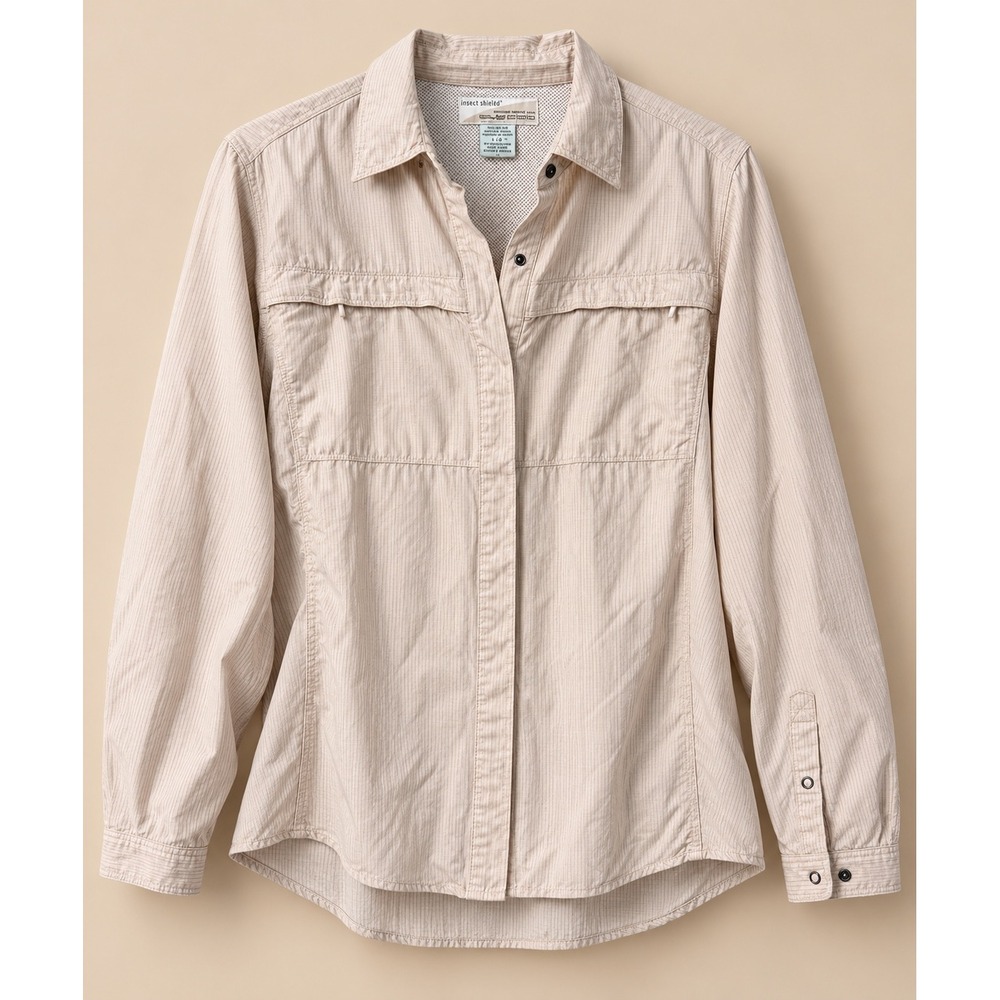 ExOfficio Womens Shirt L Blossom Check Insect Shield Hiking Long Sleeve Vent